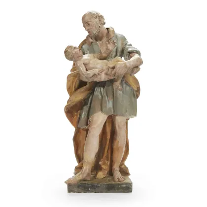 Picture Baroque polychrome clay sculpture of Saint. Joseph with the Child