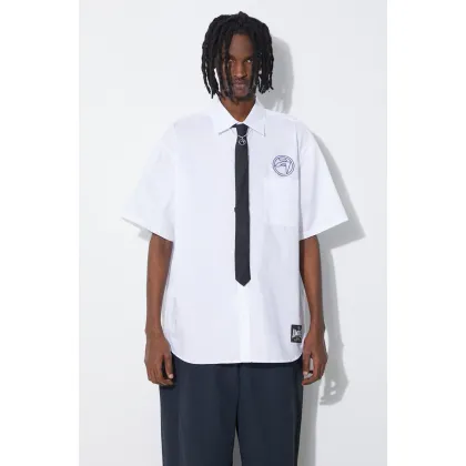 Zdjęcie AMBUSH koszula bawełniana Circle Emblem S/S Shirt męska kolor biały relaxed z kołnierzykiem klasycznym BMGG001S24FAB