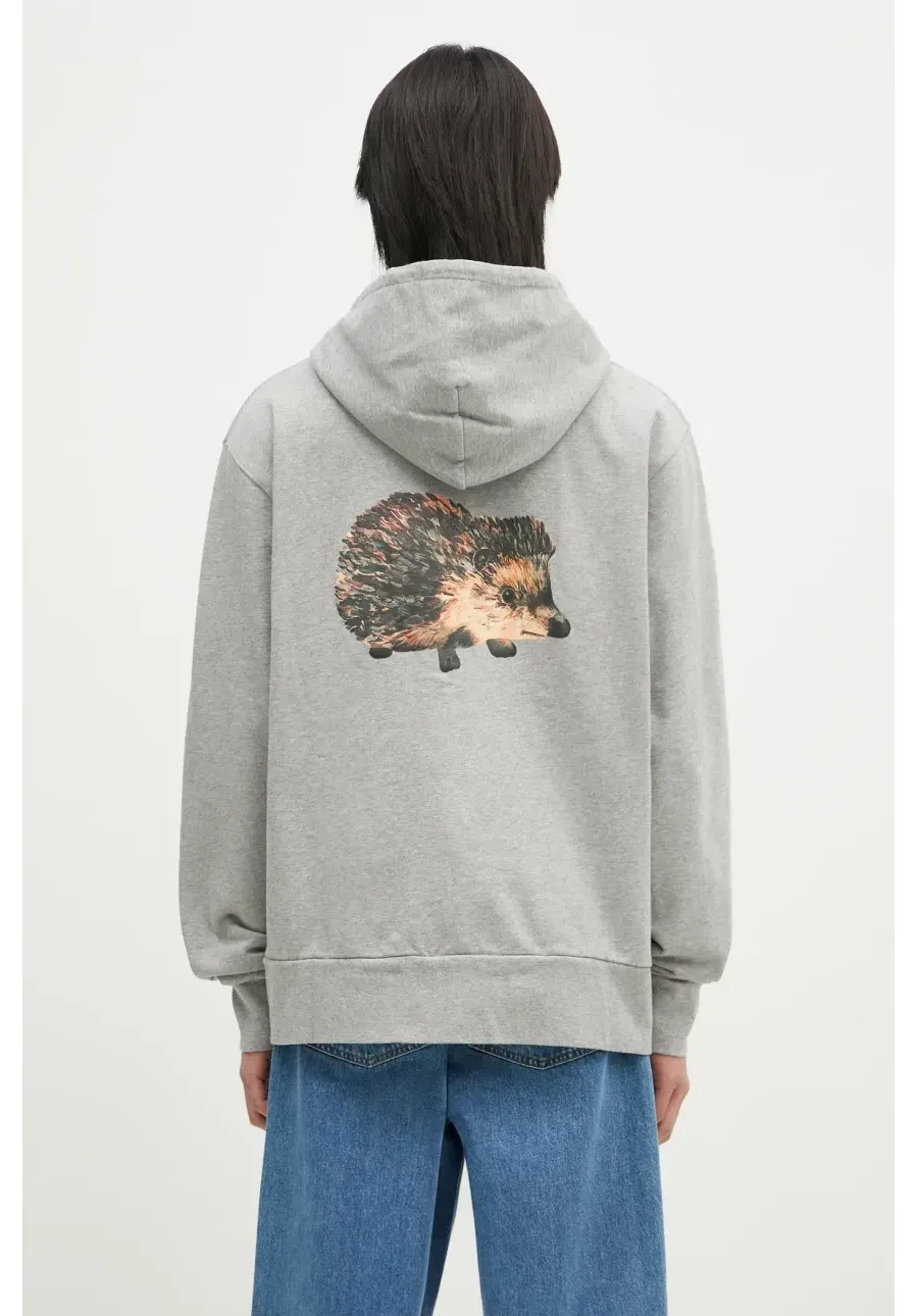 obrazek 1 JW Anderson bluza bawełniana Prickly Back Print Hoodie kolor szary z kapturem melanżowa JW0210.PG1668.905