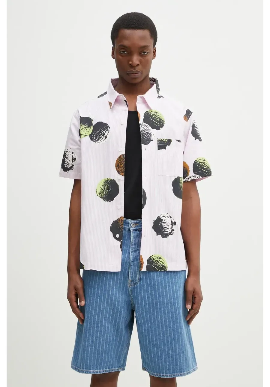 obrazek 1 ICECREAM koszula bawełniana Scoop Ss Shirt męska kolor różowy relaxed z kołnierzykiem klasycznym IC25116