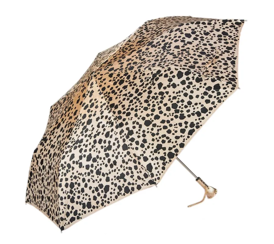 obrazek 5 Wyjątkowy jasnobrązowy parasol damski zdobiony motywem skóry leoparda z rączką z klejnotem - Pasotti