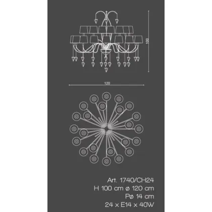 Zdjęcie Wyjątkowy żyrandol z 24 światłami z polerowanego mosiądzu z oszlifowanymi kryształowymi diamentami i kloszami z jedwabiu - Il Paralume Marina