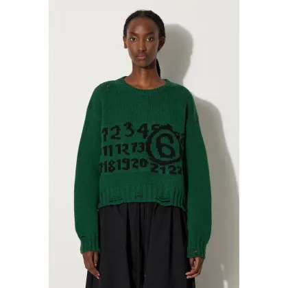 Zdjęcie MM6 Maison Margiela sweter wełniany damski kolor zielony ciepły S62HL0029.M13074