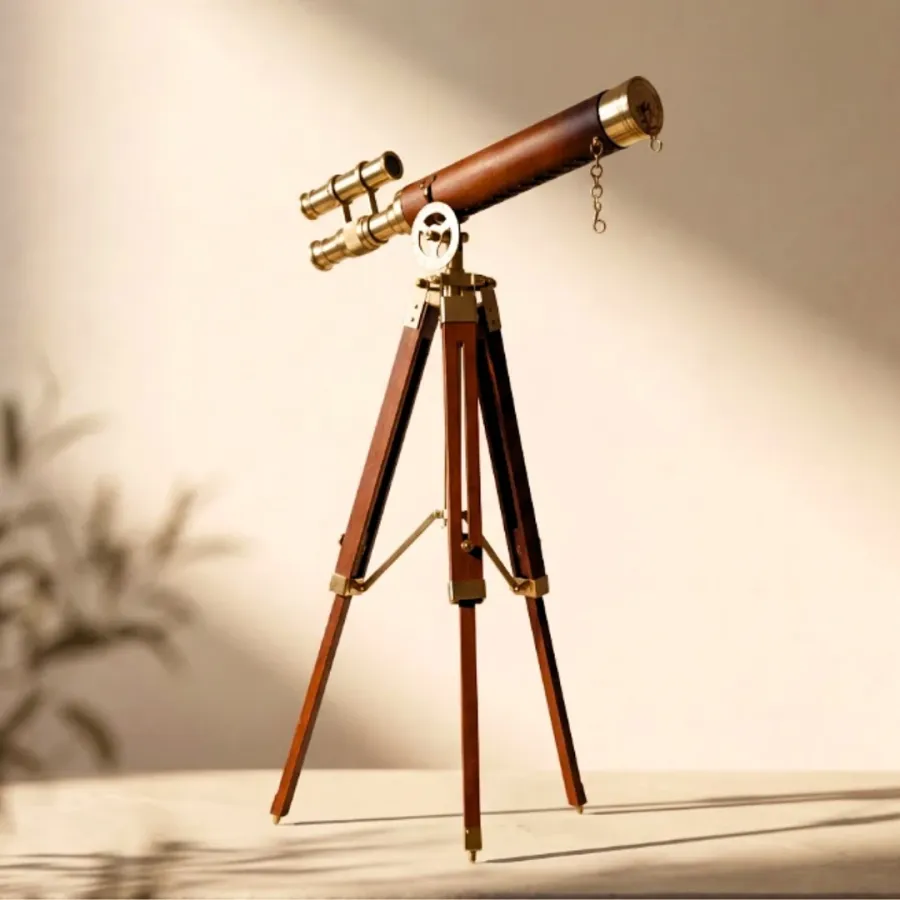 obrazek 5 Mosiężna Luneta Gabinetowa Premium na Drewnianym Statywie - Wysokość 57cm