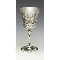 Picture A stylish pewter wine goblet with a depiction of a legendary group of warriors