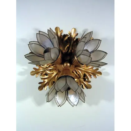 Zdjęcie 3-punktowa lampa sufitowa z pozłacanego żelaza z kwiatami w muszli