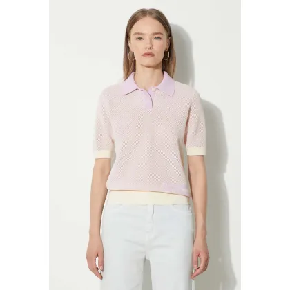 Zdjęcie Maison Kitsuné polo bawełniane Flash Fox Knitted Mesh Polo kolor fioletowy MW00204KT1100