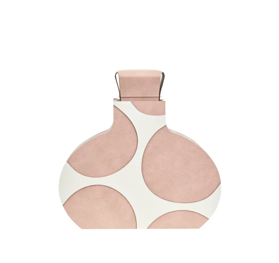 obrazek 1 Piękny skórzany wazon Otto 9x37xH38 cm w kolorze perłowym i złamanego różu