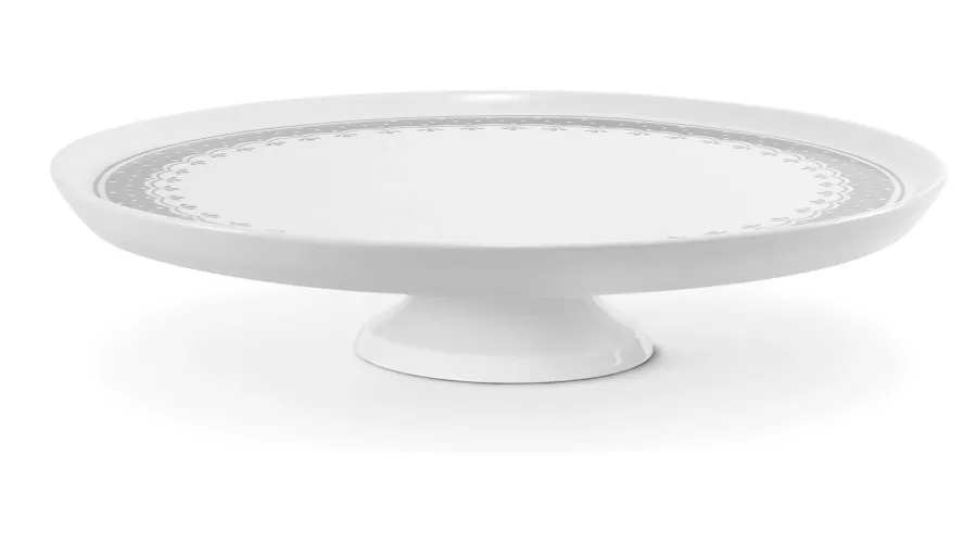 obrazek 1 Stylowa patera na ciasto z porcelany z delikatnym szarym zdobieniem - Leander