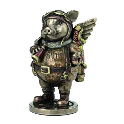 Zdjęcie Statuetka ozdobna świnka lotnik steampunk z żywicy
