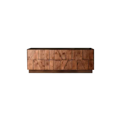 Zdjęcie Oryginalna, Luksusowa, 4-Drzwiowa Dębowa Komoda z Włoch z Topem z Oksydowanego Mosiądzu - Bamax