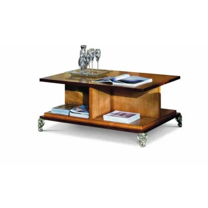 Zdjęcie Prostokątny antyczny stolik kawowy z inkrustracją i rzeźbieniem