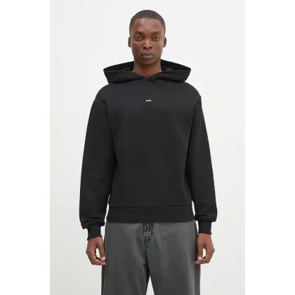 Zdjęcie A.P.C. bluza bawełniana hoodie boxy micro logo GOTS męska kolor czarny z kapturem gładka COHBX.H27911