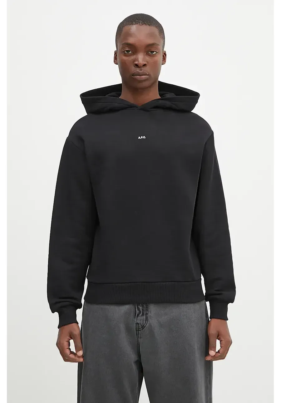 obrazek 1 A.P.C. bluza bawełniana hoodie boxy micro logo GOTS męska kolor czarny z kapturem gładka COHBX.H27911