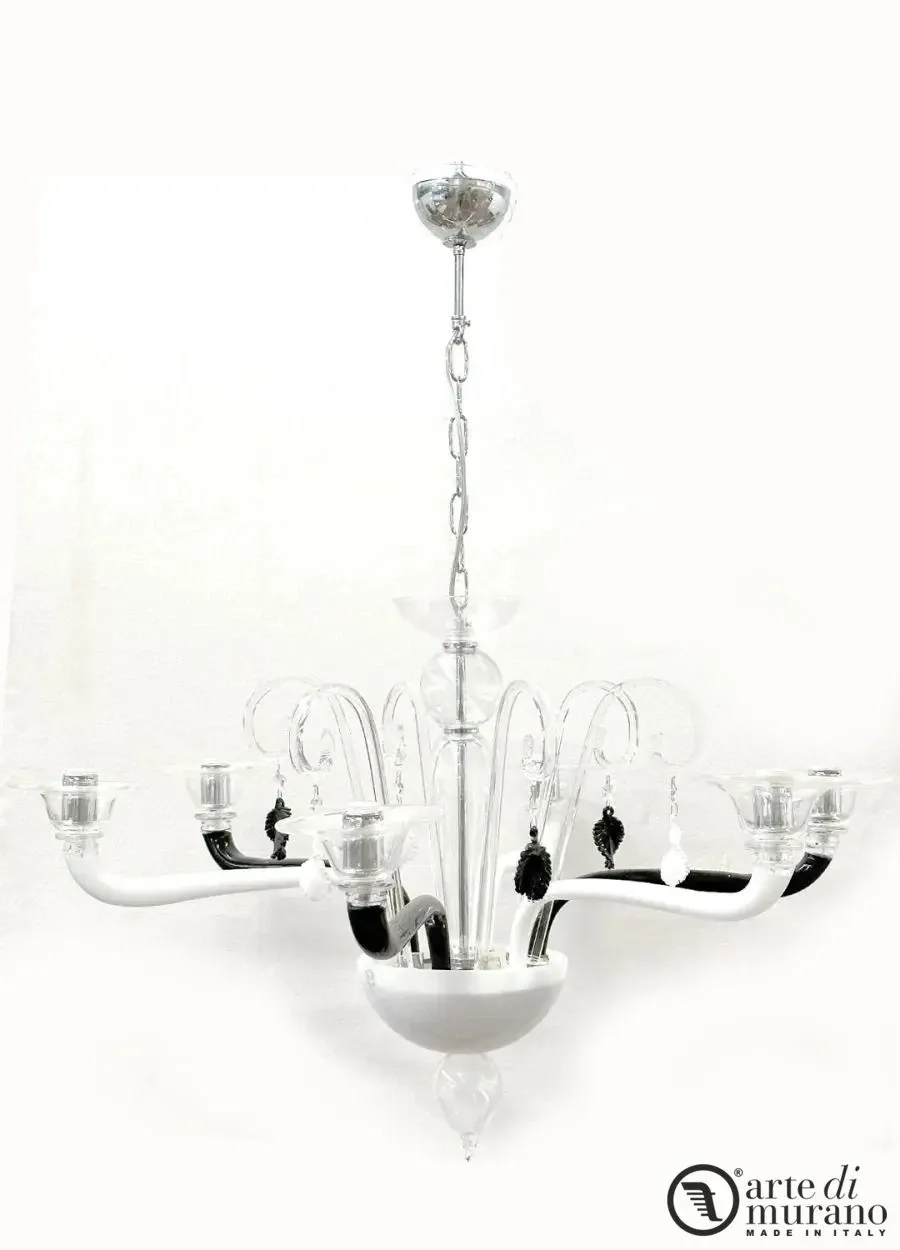 obrazek 1 Fantastyczny żyrandol ze 6 światłami, wykonany z oryginalnego szkła Murano