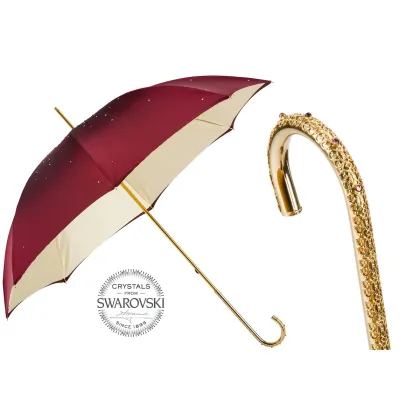 Zdjęcie Piękny parasol damski w kolorze burgundowym zdobiony kryształkami Swarovskiego – Pasotti