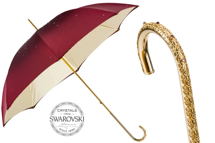 obrazek 1 Piękny parasol damski w kolorze burgundowym zdobiony kryształkami Swarovskiego – Pasotti