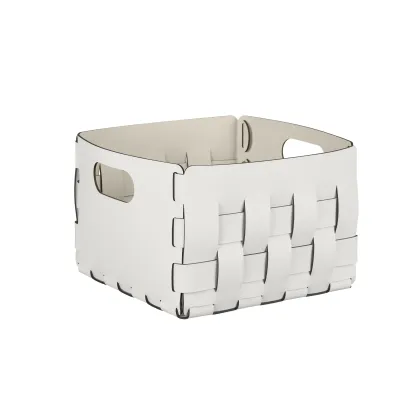 Zdjęcie Biały skórzany kosz Bottega 25x25xH20 cm