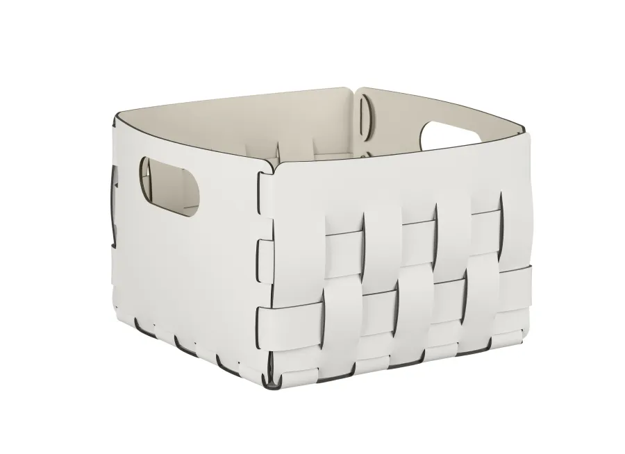 obrazek 1 Biały skórzany kosz Bottega 25x25xH20 cm