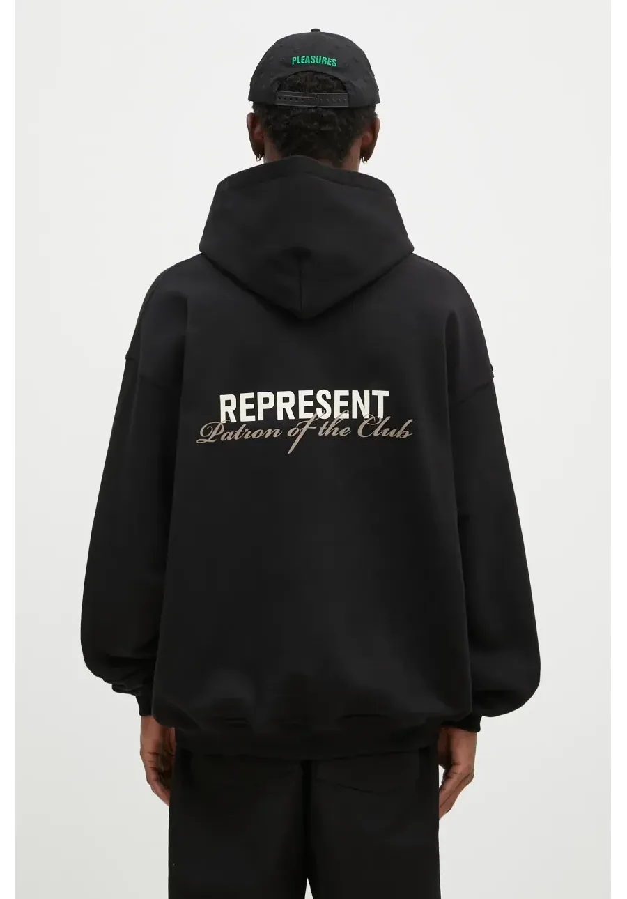 obrazek 1 Represent bluza bawełniana Patron Of The Club Hoodie męska kolor czarny z kapturem z nadrukiem MLM4270.001