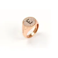 Picture Silver ring plated with rose gold, finished with black and white zircons * The measurement must be indicated and in each case it can be adjusted with a spring inside for personalization insert your initial in the notes