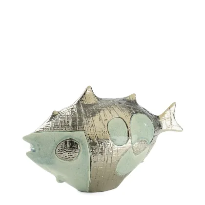 Zdjęcie Długa szkliwiona ceramiczna ryba H.20xL.17xP.38 cm