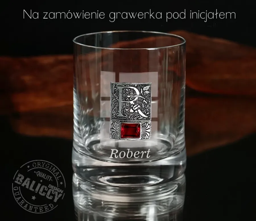 obrazek 6 Szklanka do whisky dla konesera z kryształem rubinowym i inicjałami