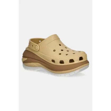 Zdjęcie Crocs klapki Mega Crush Matte Clog damskie kolor beżowy na platformie 210749