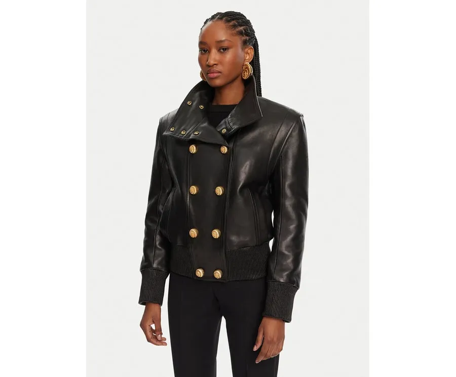 obrazek 1 Balmain Kurtka skórzana DF0TH275LC62 Czarny Regular Fit