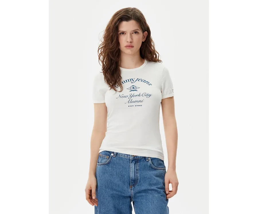 obrazek 1 Tommy Jeans T-Shirt Nyc Ringer DW0DW20323 Écru Slim Fit