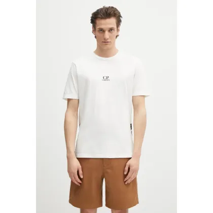 Zdjęcie C.P. Company t-shirt bawełniany męski kolor biały z nadrukiem 18CMTS317A005431G