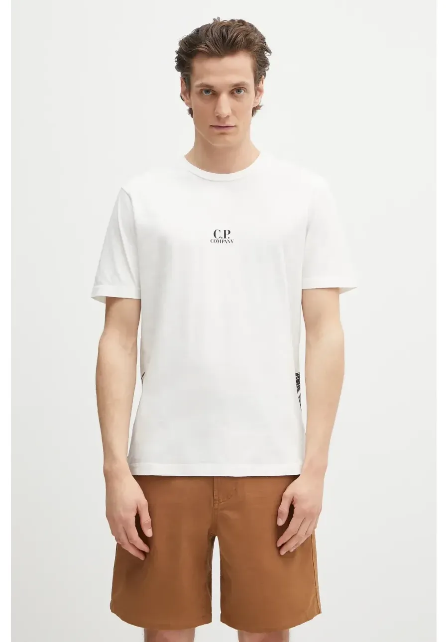 obrazek 1 C.P. Company t-shirt bawełniany męski kolor biały z nadrukiem 18CMTS317A005431G