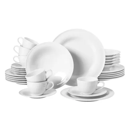 Zdjęcie 30-elementowy biały zestaw zastawy stołowej z porcelany o nowoczesnym kształcie - Seltmann Weiden