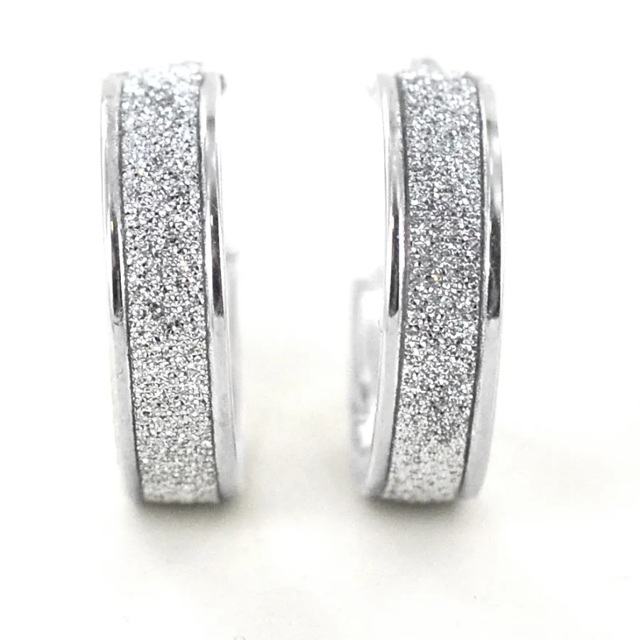 obrazek 4 Damskie kolczyki koła z białego złota z brokatem