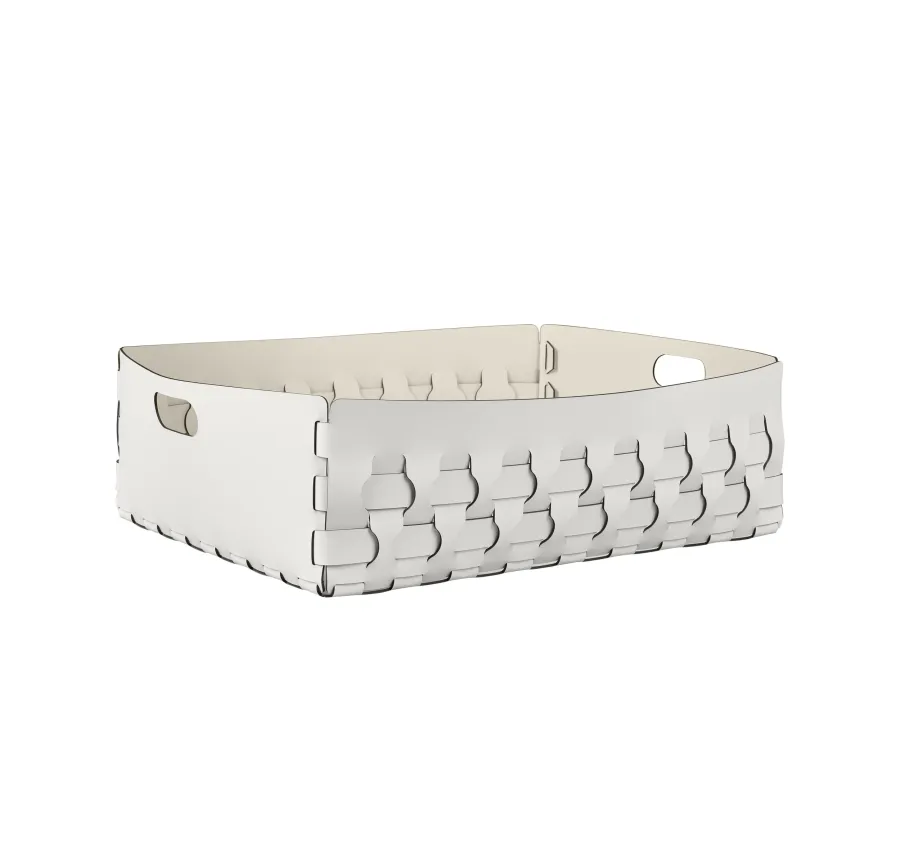 obrazek 1 Klasyczny płaski biały kosz Dubai 60x50xH20 cm ze skóry