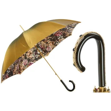 Zdjęcie Prestiżowy oliwkowy parasol damski zdobiony motywem animalistycznym i motywem kwiatów - Pasotti