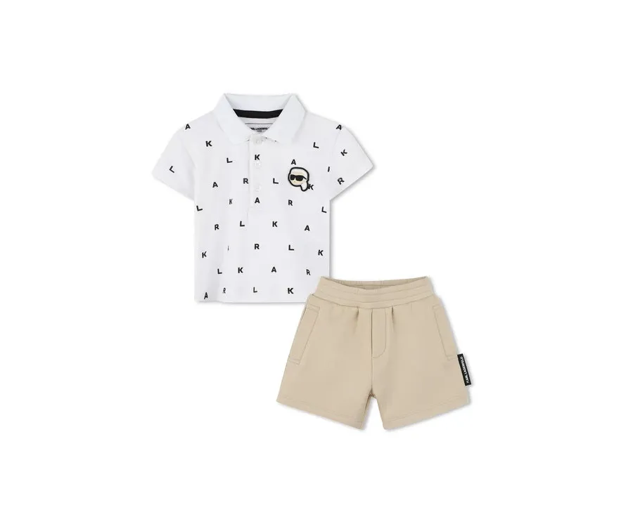 obrazek 1 Karl Lagerfeld Kids Komplet polo i spodenki Z30501 S Beżowy Regular Fit