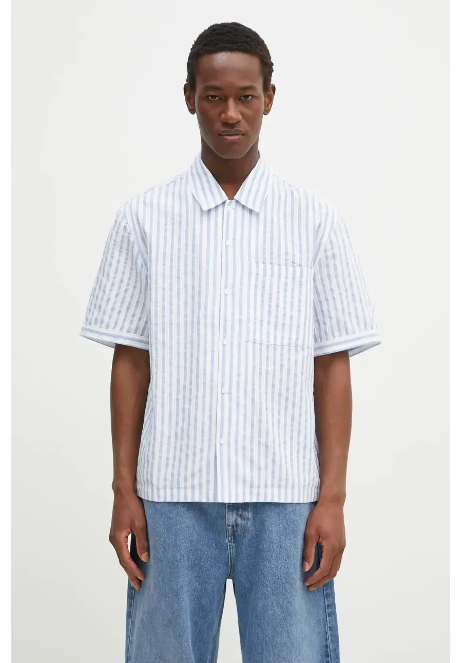 obrazek 1 Axel Arigato koszula bawełniana Lido Striped Shirt męska kolor niebieski relaxed z kołnierzykiem klasycznym A2908001