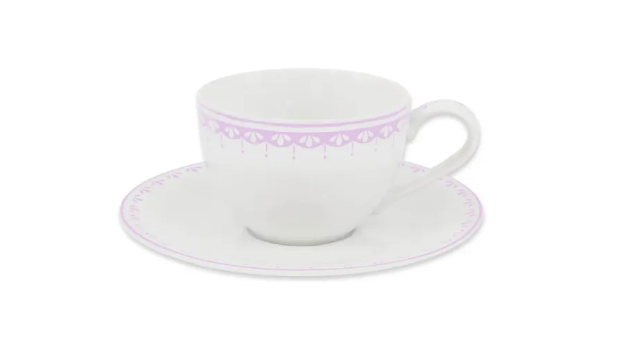 obrazek 1 Czeska filiżanka ze spodkiem z porcelany zdobiona różowym ornamentem - wariant 2 - Leander