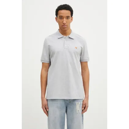 Zdjęcie Maison Kitsuné polo bawełniane Fox Head Patch Regular Polo kolor szary z aplikacją LM00208KJ7002