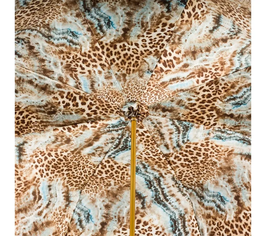 obrazek 4 Ekskluzywny niebieski parasol damski zdobiony motywem skóry leoparda – Pasotti