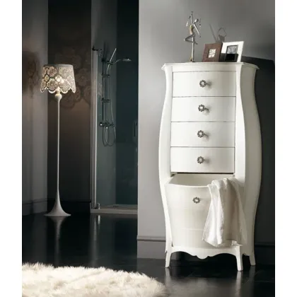 Zdjęcie Komoda z 4 szufladami i klapą wykończona lakierowaną białą masą perłową - Zanini