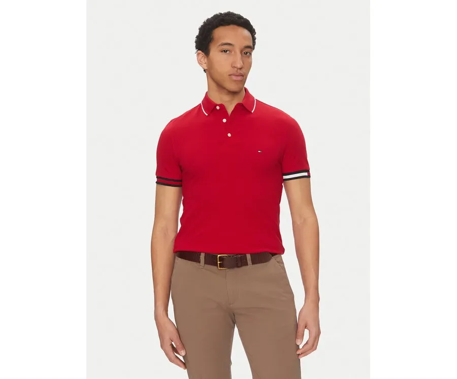 obrazek 1 Tommy Hilfiger Polo Flag Cuff MW0MW38458 Czerwony Slim Fit