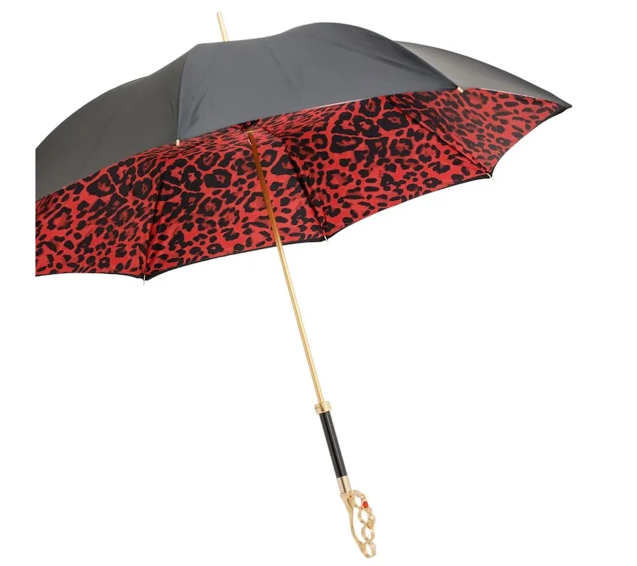 obrazek 8 Elegancki czarny parasol damski zdobiony animalistycznym wzorem z rączką z kryształkami Swarovskiego – Pasotti