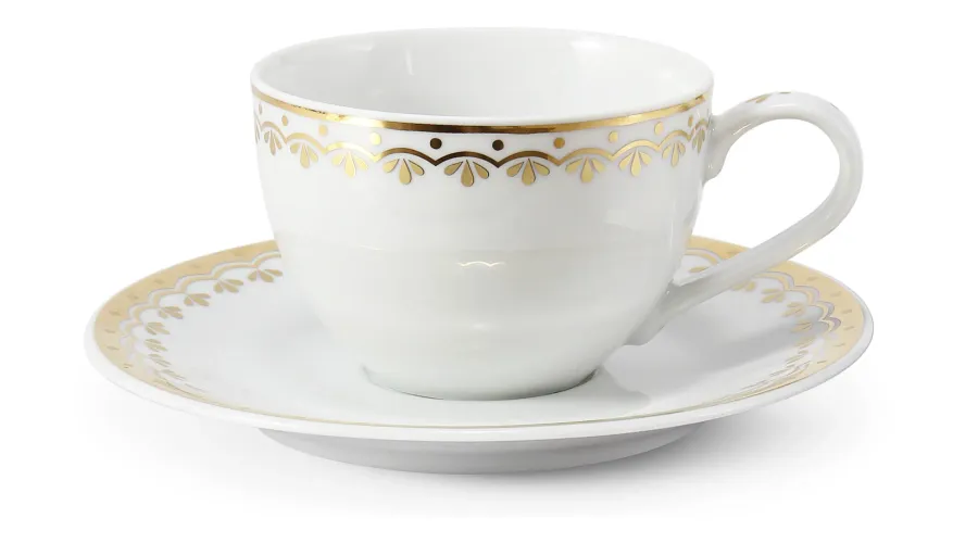 obrazek 1 Stylowa filiżanka ze spodkiem z porcelany zdobiona subtelnym złotym motywem - wariant 3 – Leander