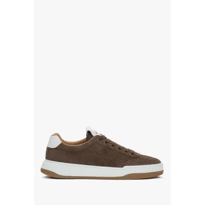 Zdjęcie Estro: Ciemnobrązowe sneakersy damskie z weluru naturalnego na sprężystej podeszwie