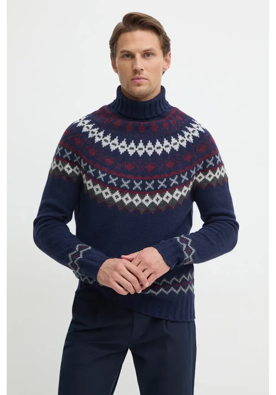 obrazek 1 Barbour sweter wełniany męski kolor granatowy z golferm