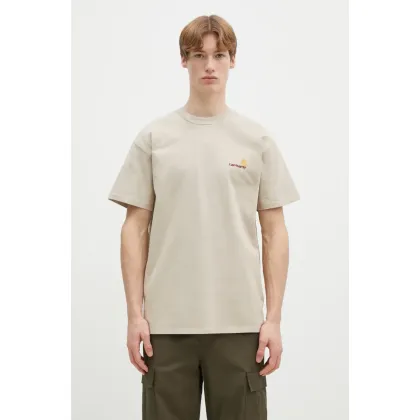 Zdjęcie Carhartt WIP t-shirt bawełniany American Script męski kolor beżowy gładki I029956.2LPXX