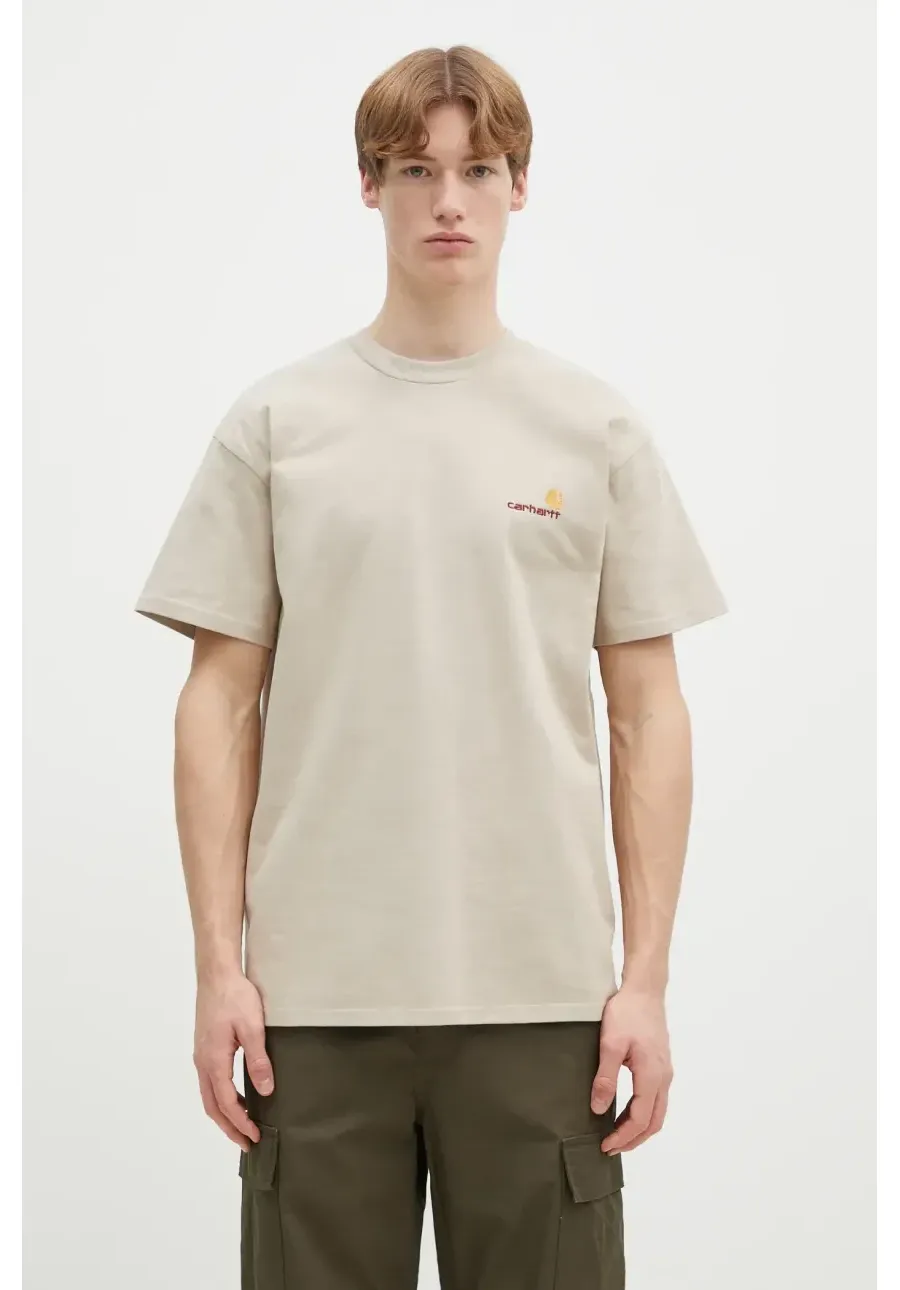 obrazek 1 Carhartt WIP t-shirt bawełniany American Script męski kolor beżowy gładki I029956.2LPXX