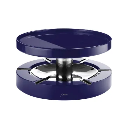 Picture Elegant ashtray made of wood, glass and steel in blue